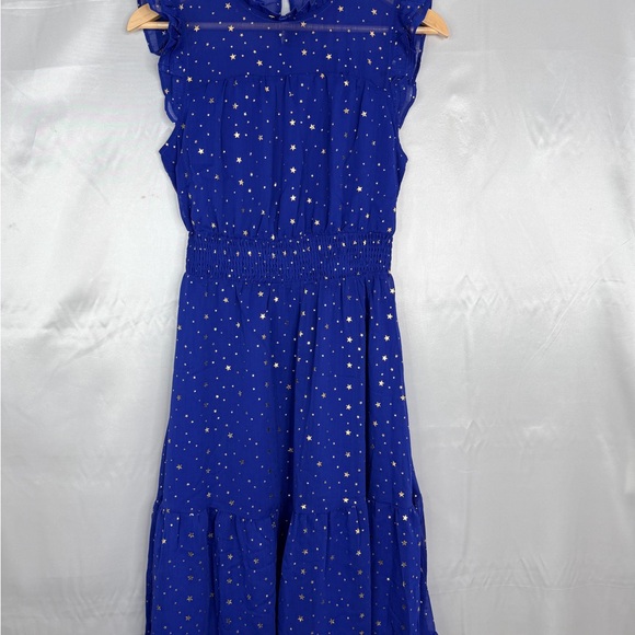 NWT Allegra K Blue Metallic Star Chiffon Party Dress Smocked Waist Size Small - Picture 2 of 9